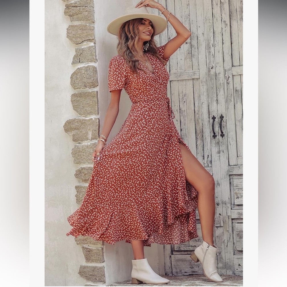 Elegant Brown Polka Dot Dress